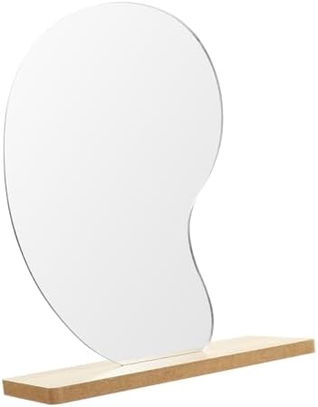 Healifty Wooden Base Desktop Cosmetic Mirror 1