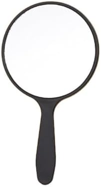 Portable Circular Makeup Mirror with Long Handle Black