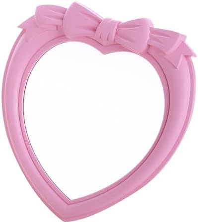Heart Shaped Makeup Mirror with Bow Design Pink 1