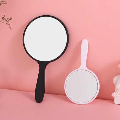 Portable Circular Makeup Mirror with Long Handle Black