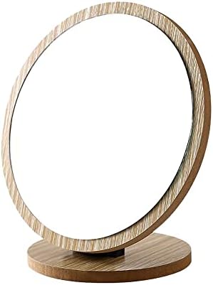 UUYYEO Round Compact Table Mirror with Wooden Frame