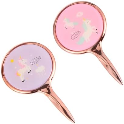2Pcs Handheld Makeup Mirror with Handle for Travel and Home Use