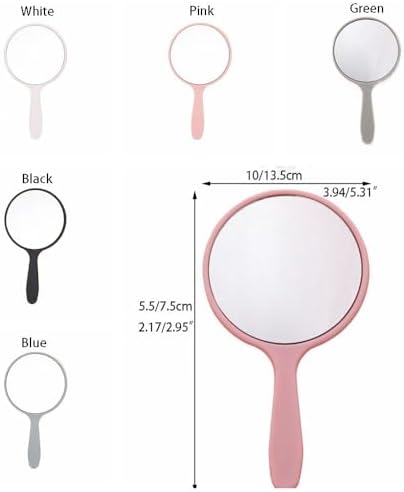 Portable Circular Makeup Mirror with Long Handle Black