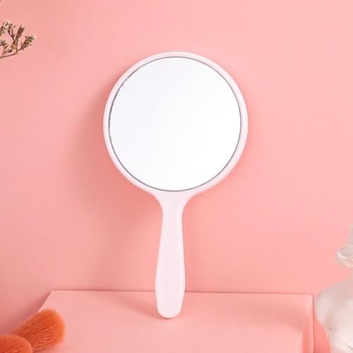 Portable Circular Makeup Mirror with Long Handle Black