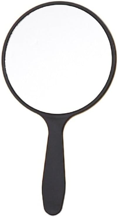 Portable Circular Makeup Mirror with Long Handle Black