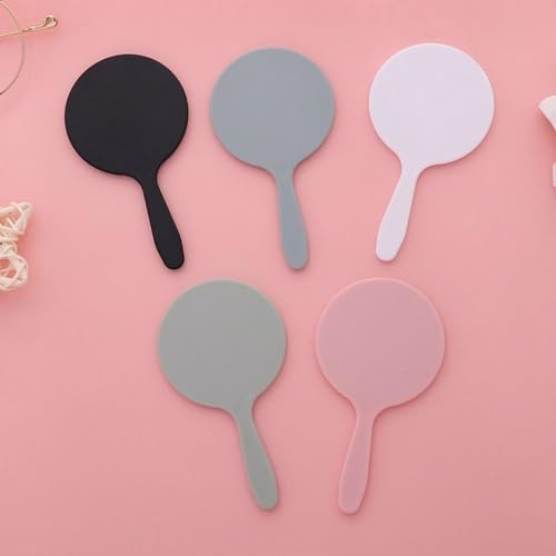 Portable Circular Makeup Mirror with Long Handle Black