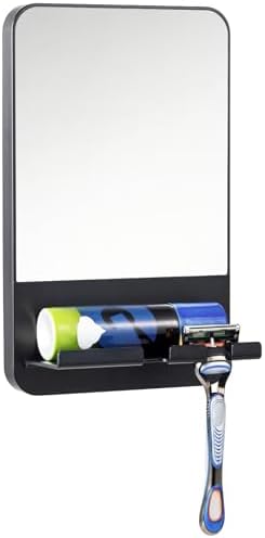 VELMADE Fog Free Shaving Mirror with Razor Holder No Drilling Black