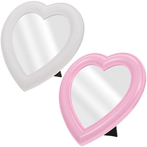 CRILSTYLEO Heart Shaped Makeup Mirror 2pcs Wall Mount Tabletop White Pink