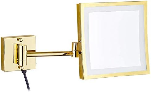 FUDGIO Wall Vanity Mirror 85 Inch Brass 3X Magnifying Lighted Foldable