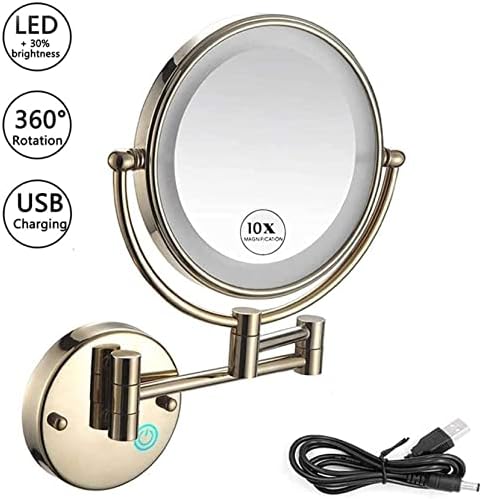 DEIHGE 360 Rotate Double-Sided Makeup Mirror with LED Light Zirconium Gold