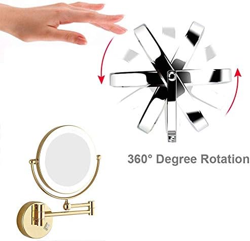 DEIHGE Wall-Mounted Makeup Mirror with LED Light and 360 Swivel