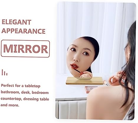 Luxshiny Stylish Desktop Vanity Mirror with Wooden Stand Frameless Design