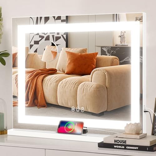 COOLJEEN 23x18 LED Vanity Mirror with Lights and USB Port
