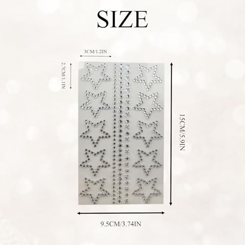 6 Pack Self Adhesive Heart Star Moon Face Rhinestone Stickers