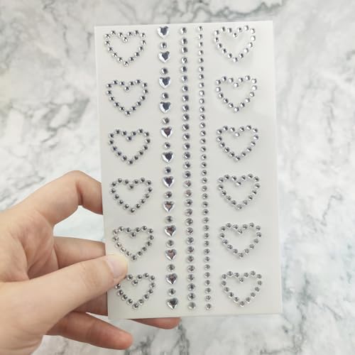 6 Pack Self Adhesive Heart Star Moon Face Rhinestone Stickers