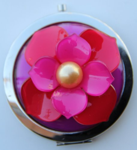 Gift Square Dcor Purse Handbag Mirror - Fuschia Flower 3D