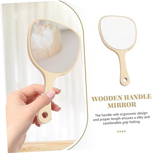 Beaupretty Wooden Handle Travel Mirror with Stand