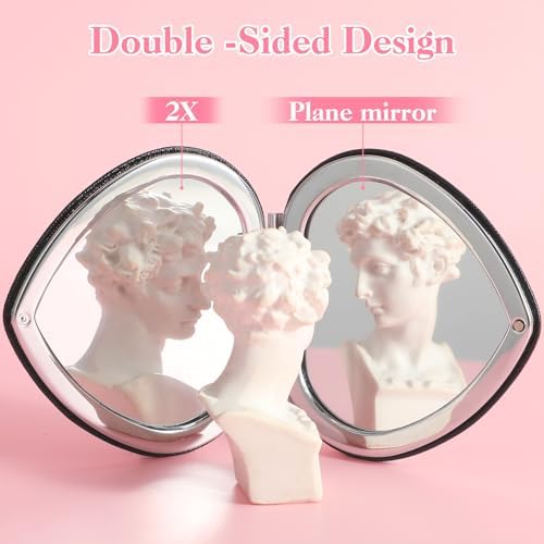 Compact Heart-Shaped Double-Sided Magnifying Mirror for Women
