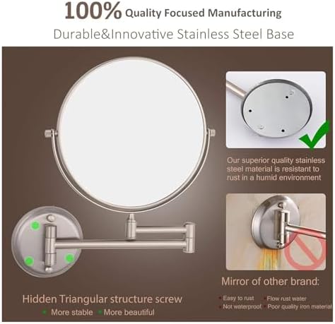 Wall Mounted Lighted Makeup Mirror with Nickel Finish and 360 Swivel