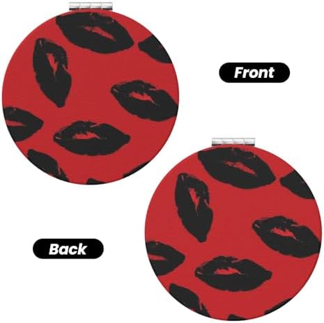 Red and Black Lips Compact Travel Mirror 2X Magnification