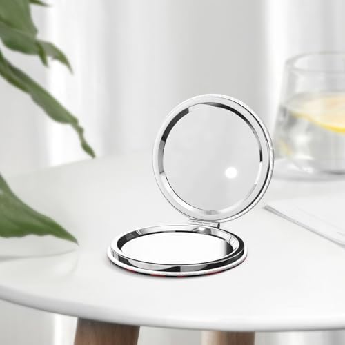 Red and Black Lips Compact Travel Mirror 2X Magnification