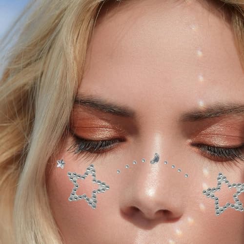 6 Pack Self Adhesive Heart Star Moon Face Rhinestone Stickers