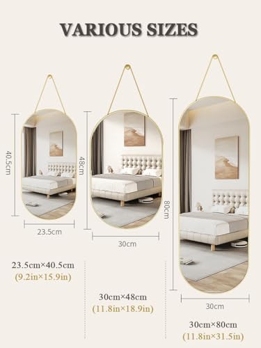 Full Body Door Mirror with Hanging Braided Rope Gold 92x159in