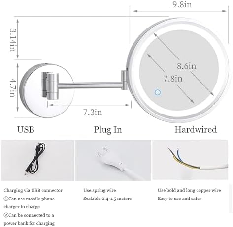 LED Vanity Mirror with Touch Sensor and Swivel Arm