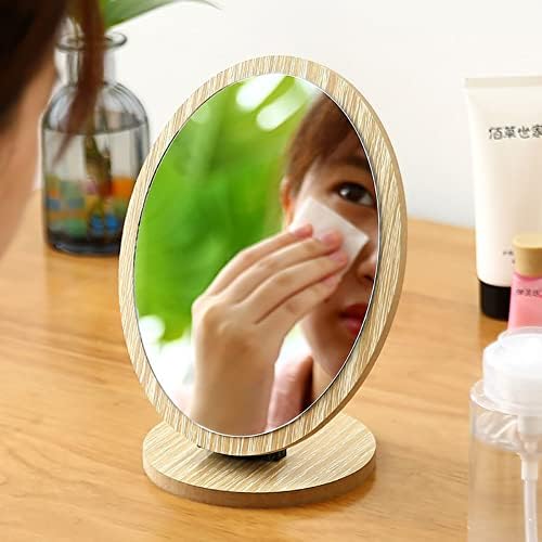 UUYYEO Round Compact Table Mirror with Wooden Frame