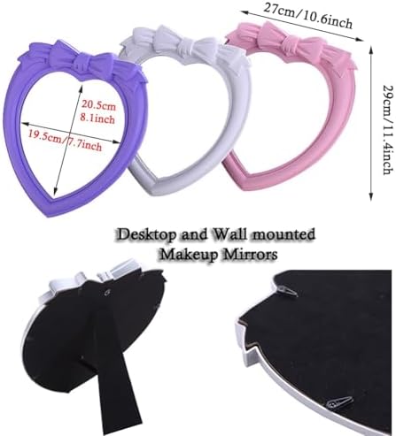 Heart Shaped Makeup Mirror with Bow Design Pink 1