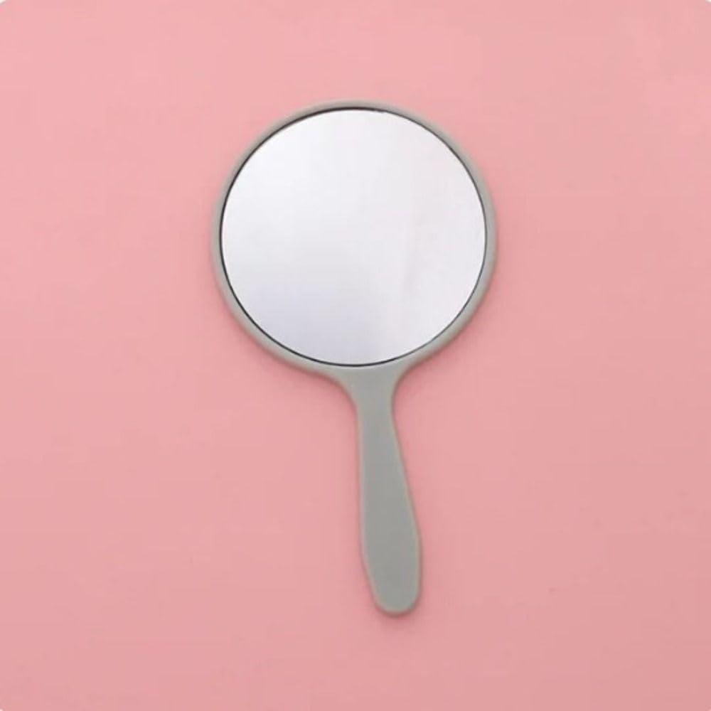 Portable Circular Makeup Mirror with Long Handle Black