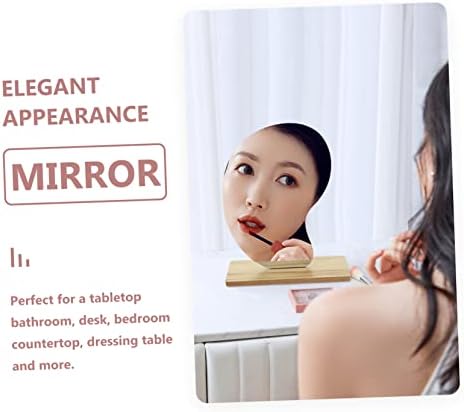 Healifty Wooden Base Desktop Cosmetic Mirror 1