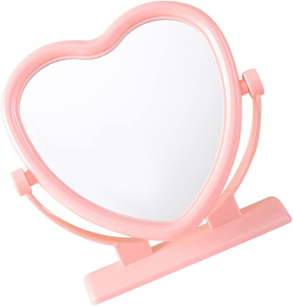 Beaupretty Portable Double-Sided Heart-Shaped Desk Mirror