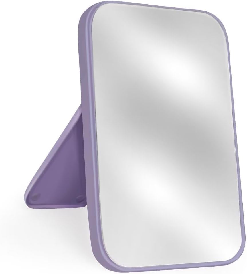 8 Inch Travel Makeup Mirror with Stand and Wall Hanging Purple