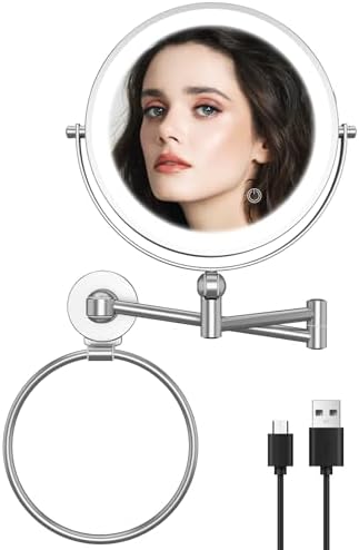 TOLOYE Adjustable Height LED Makeup Mirror with Towel Ring