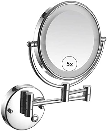 DEIHGE LED Wall Mount Makeup Mirror 5X Magnification Double Sided