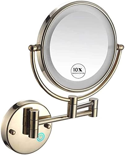DEIHGE 360 Rotate Double-Sided Makeup Mirror with LED Light Zirconium Gold