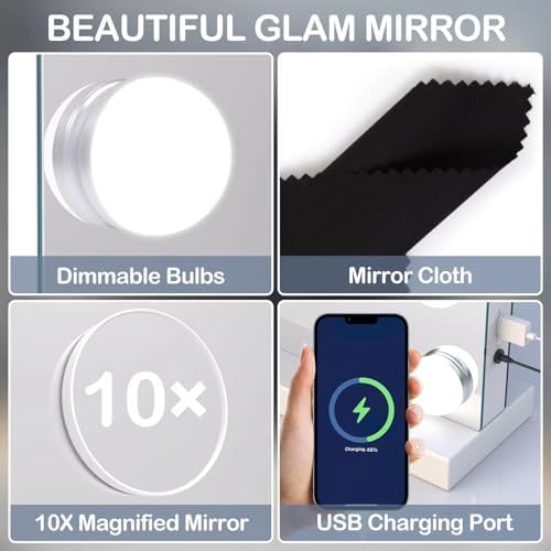 Vanity Mirror with 15 LED Makeup Lights and USB Charging Gold