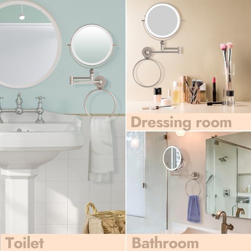 Rocollos Height Adjustable LED Makeup Mirror with Towel Ring