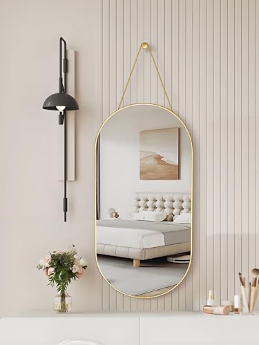Full Body Door Mirror with Hanging Braided Rope Gold 92x159in