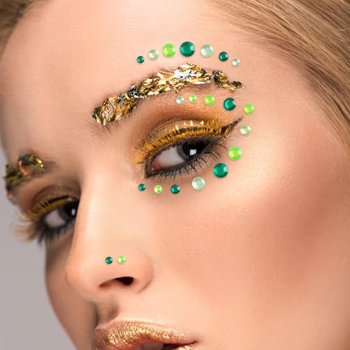 Alpinleux 5 Sheets Green Rhinestone Stickers for Face