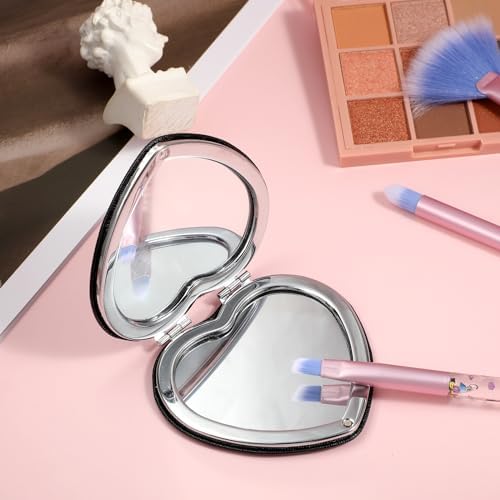 Compact Heart-Shaped Double-Sided Magnifying Mirror for Women