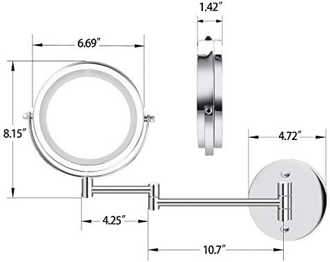 MMtong LED Double-Sided Magnifying Mirror 67 Inch Adjustable