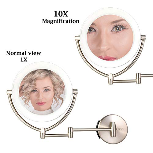 Rucci Wall Mount LED Lighted Makeup Mirror with 1x and 10x Magnification
