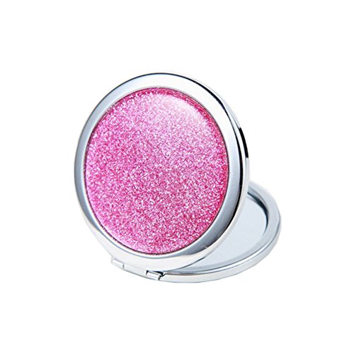 KOLIGHT Mini Portable Metal Fold Double-Sided Makeup Mirror Pink