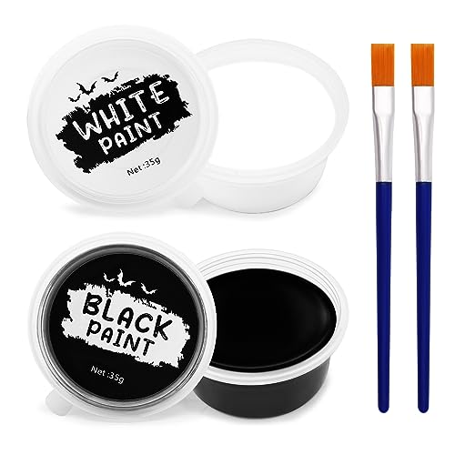 Paezm Face Paint Set - 25 oz Black White Halloween Makeup Kit