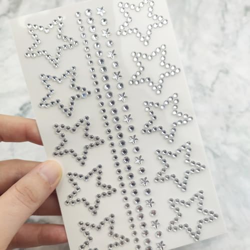 6 Pack Self Adhesive Heart Star Moon Face Rhinestone Stickers