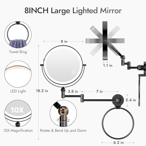Rocollos Height Adjustable LED Makeup Mirror with Towel Ring 1