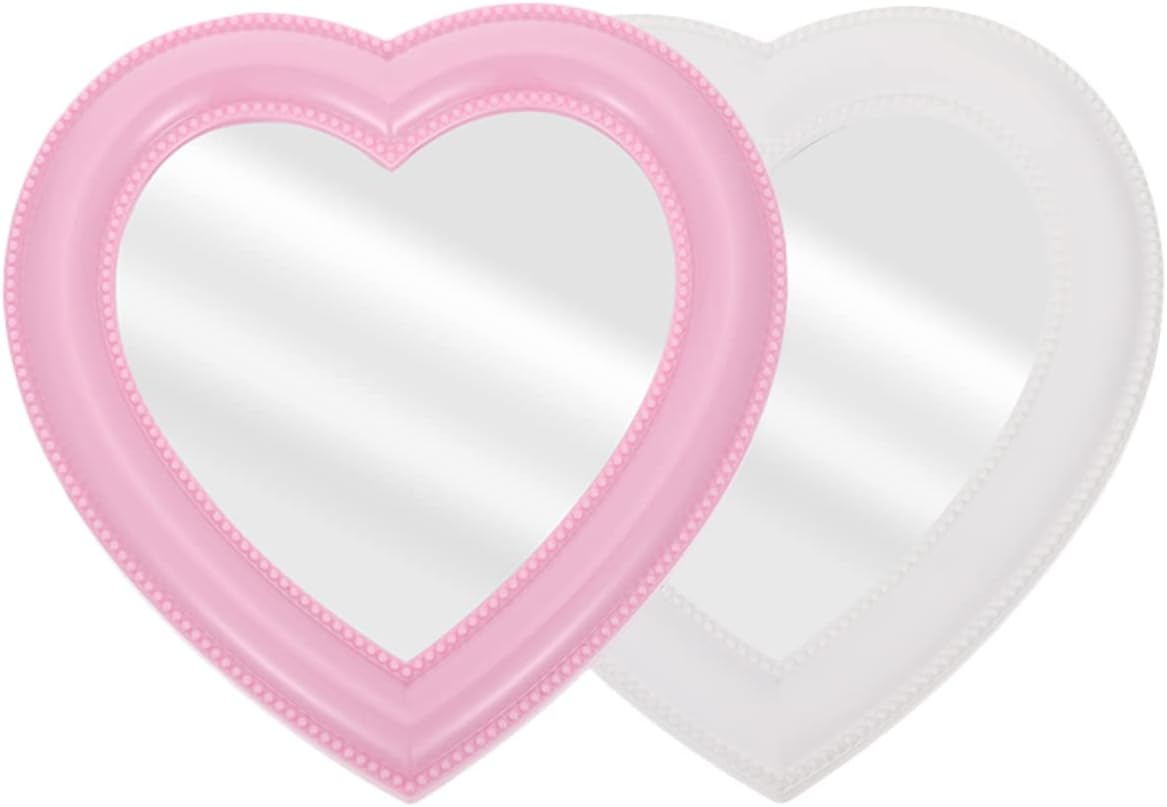 2pcs Heart-Shaped Makeup Mirror for Desktop Wall Mount Use