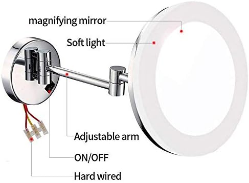 FUDGIO 8 Inch Chrome Brass Makeup Mirror with LED Lights and Magnifying